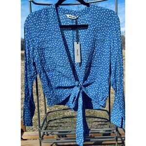 Rolla’s Blue Floral Delilah Wrap Around Tie Front Shirt Blouse Top XS New READ